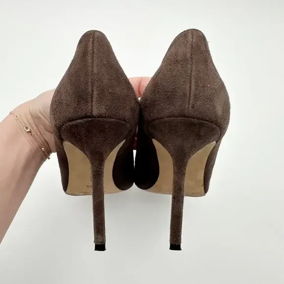 Manolo Blahnik BB Pointed Toe Suede Pumps Chocolate Brown Taupe Size 38.5 - Picture 9 of 15